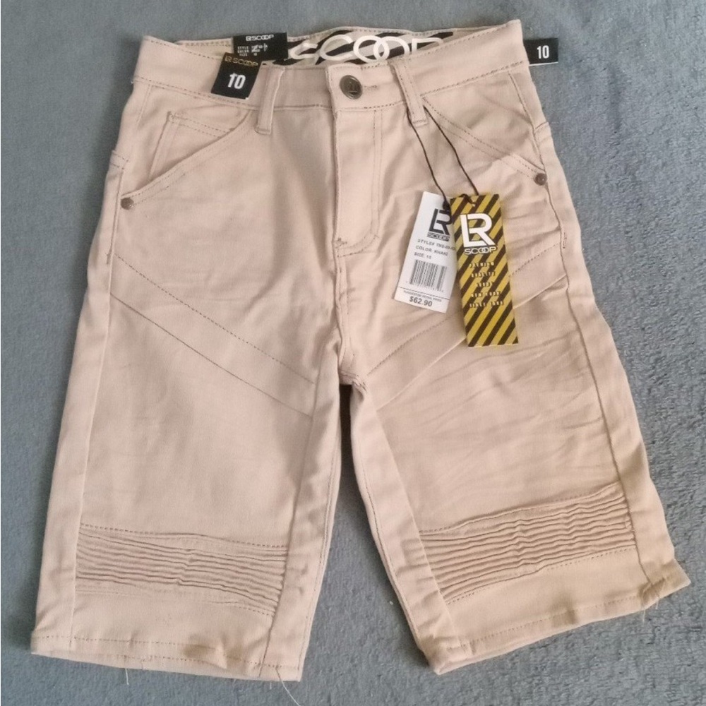 LR Scoop Boys Khaki Moto Jean Shorts. Sz10 NWT